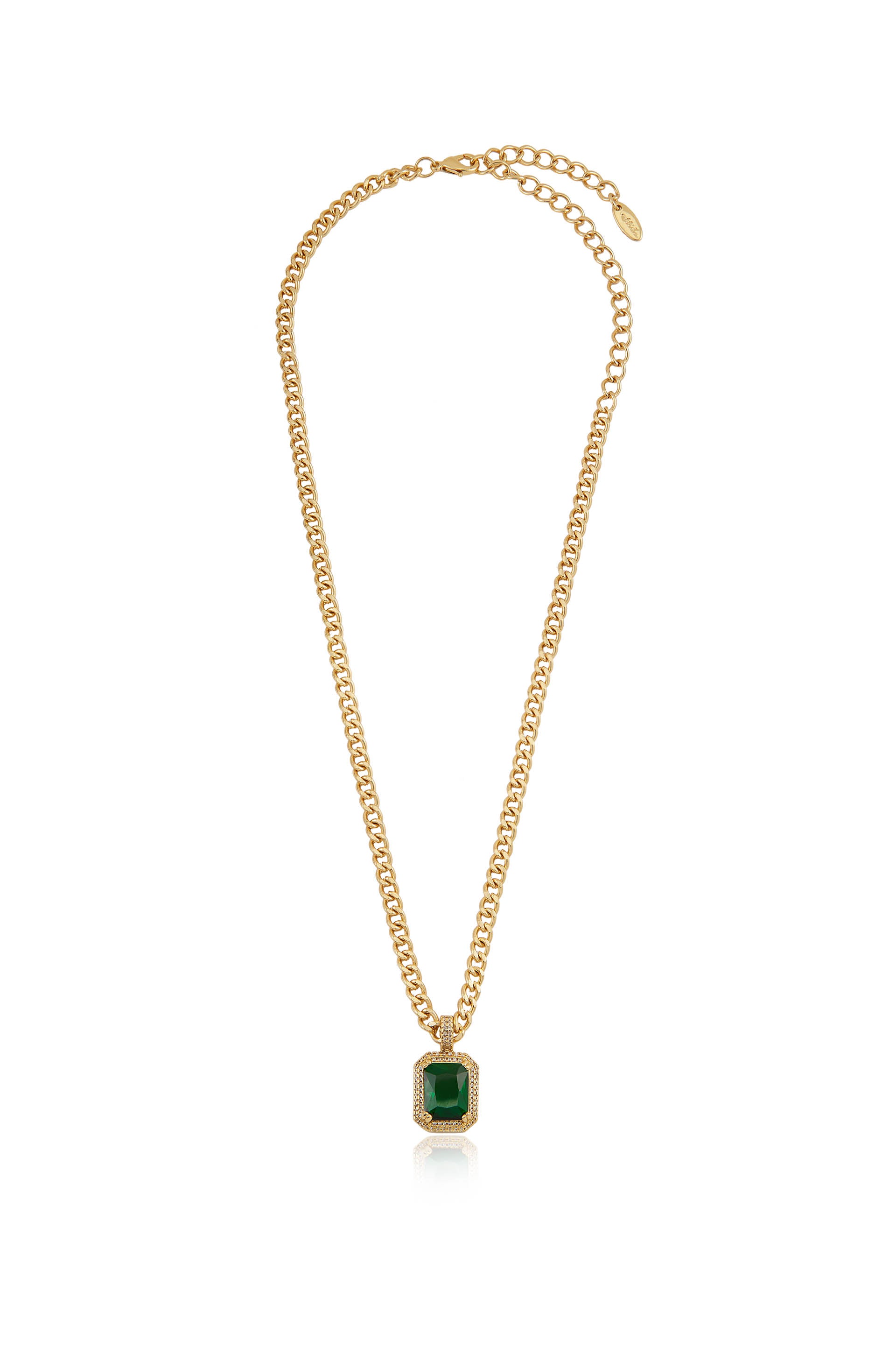 Emerald Stone Pendant 18k Gold Plated Link Necklace