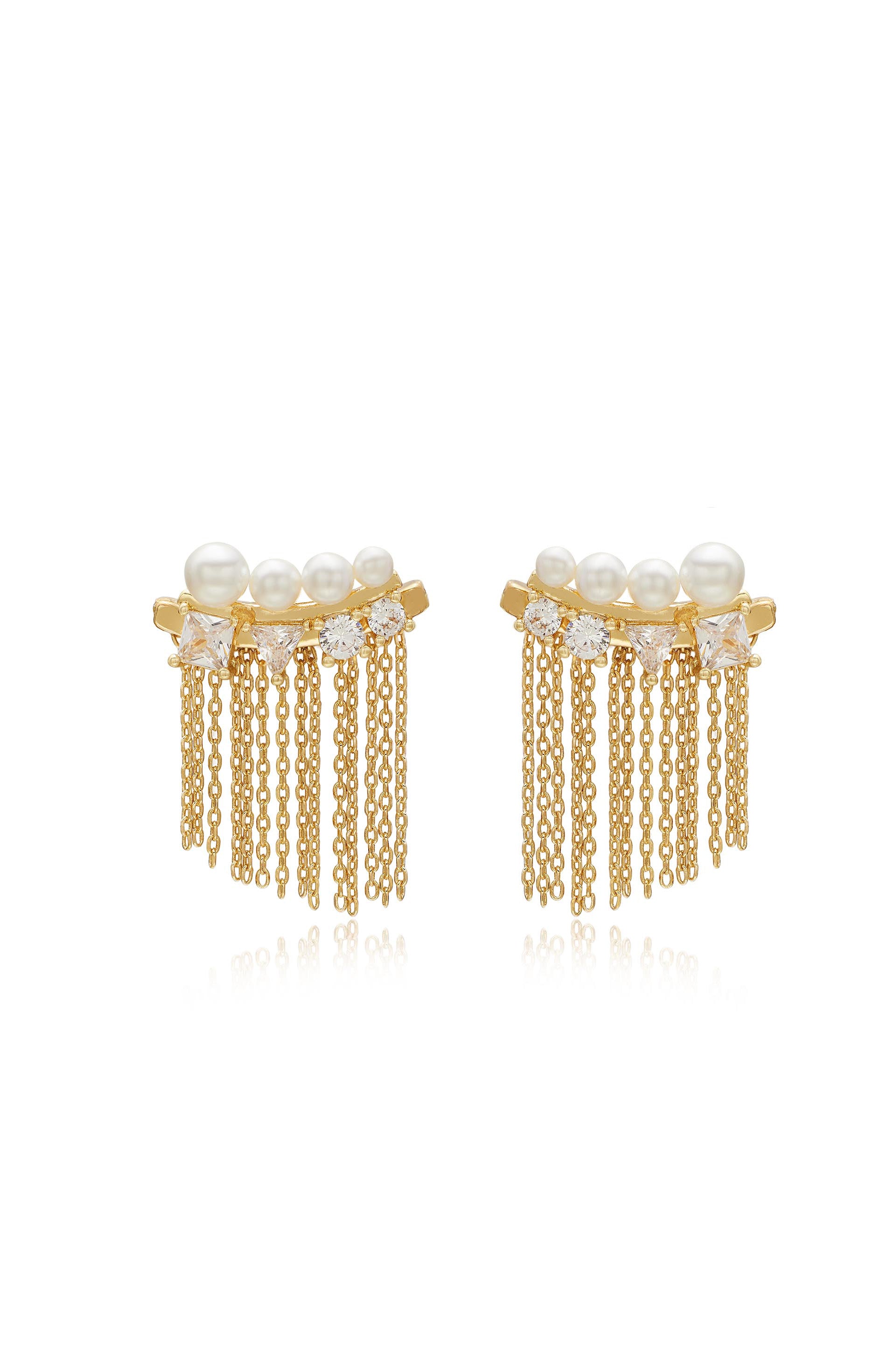 Crystal and Pearl Three-In-One 18k Gold Plated Ear Crawlers