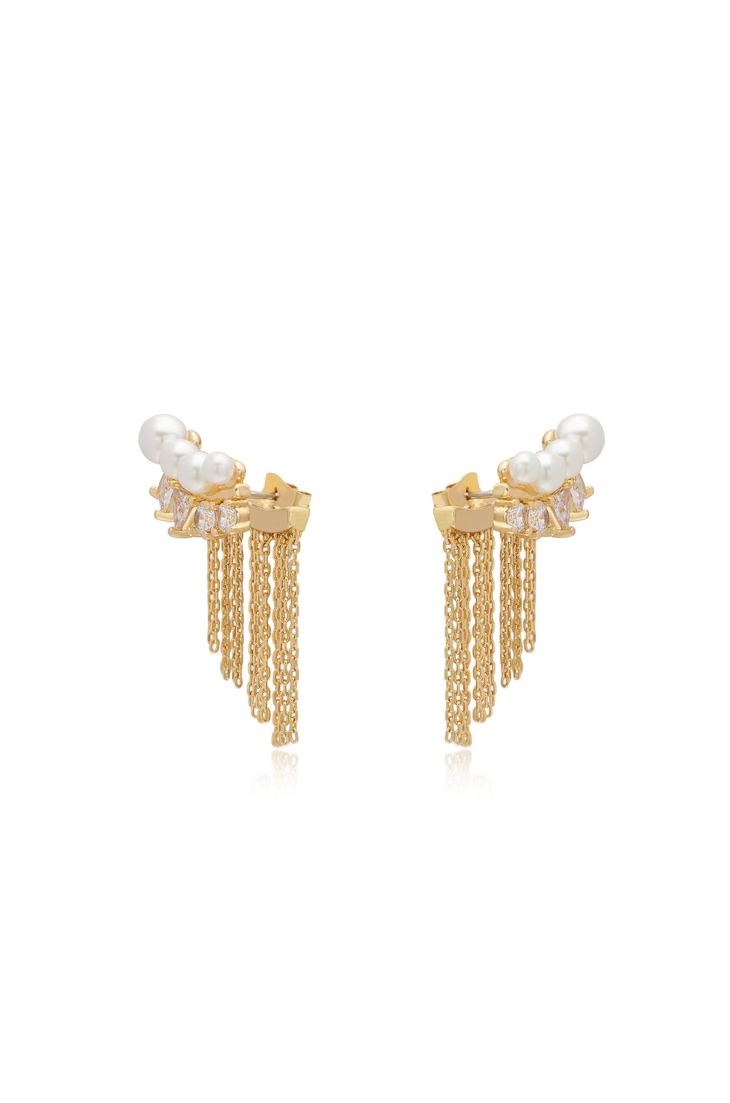 Crystal and Pearl Three-In-One 18k Gold Plated Ear Crawlers side
