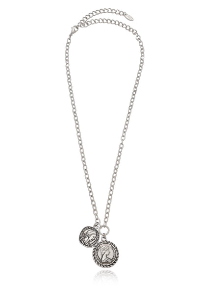 The Adventurer Double Coin Necklace in rhodium