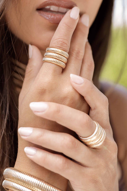 Your Essential 18k Gold Plated Twisted Flex Ring on model