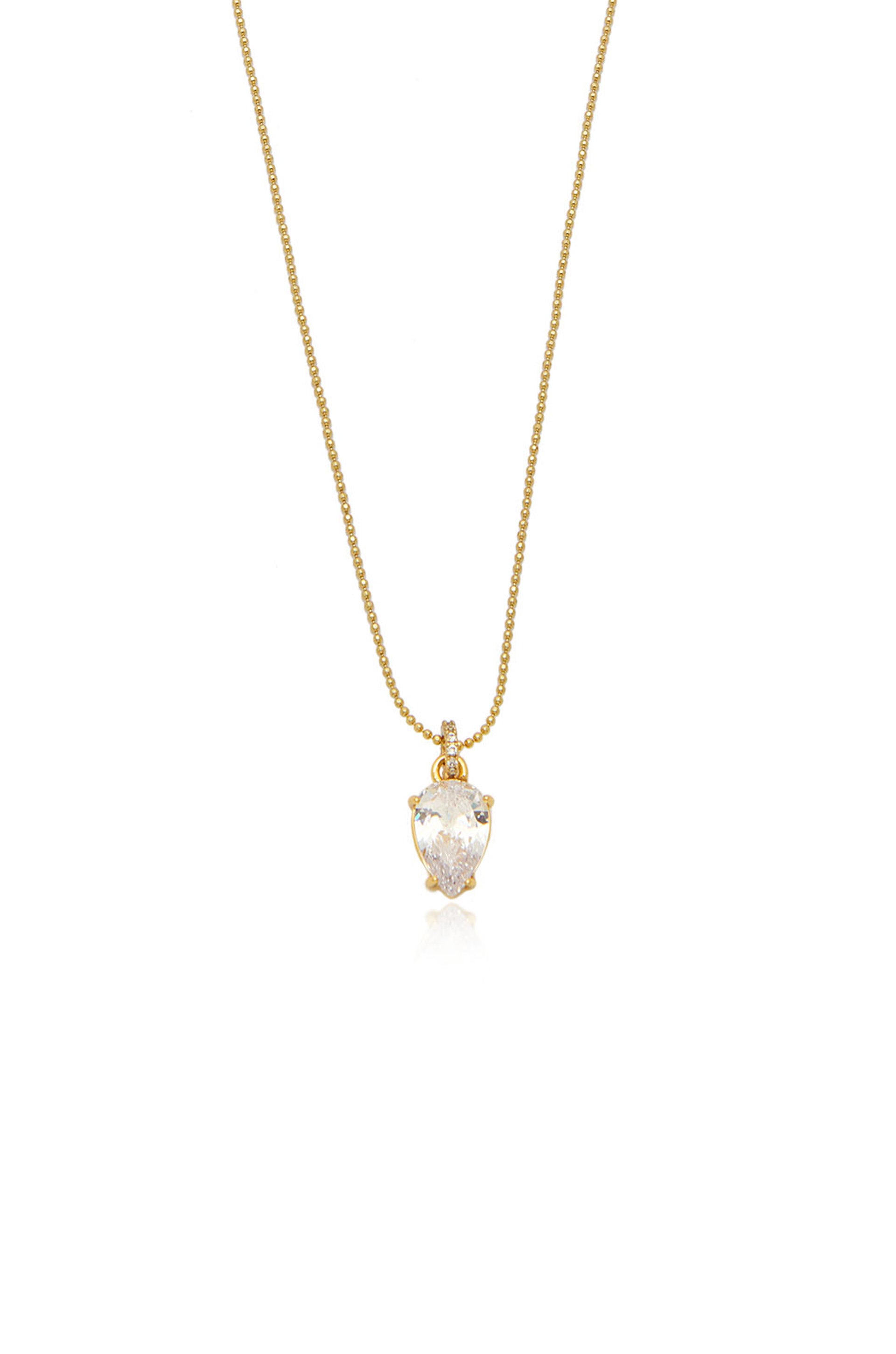 Thin and Delicate 18k Gold Plated Crystal Pendant Necklace close