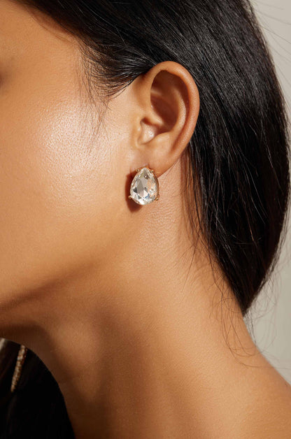 Classic Crystal Teardrop 18k Gold Plated Earrings on model