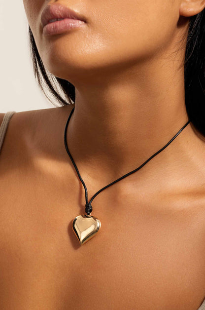 18k Gold Plated Heart Pendant Adjustable Cord Necklace on model