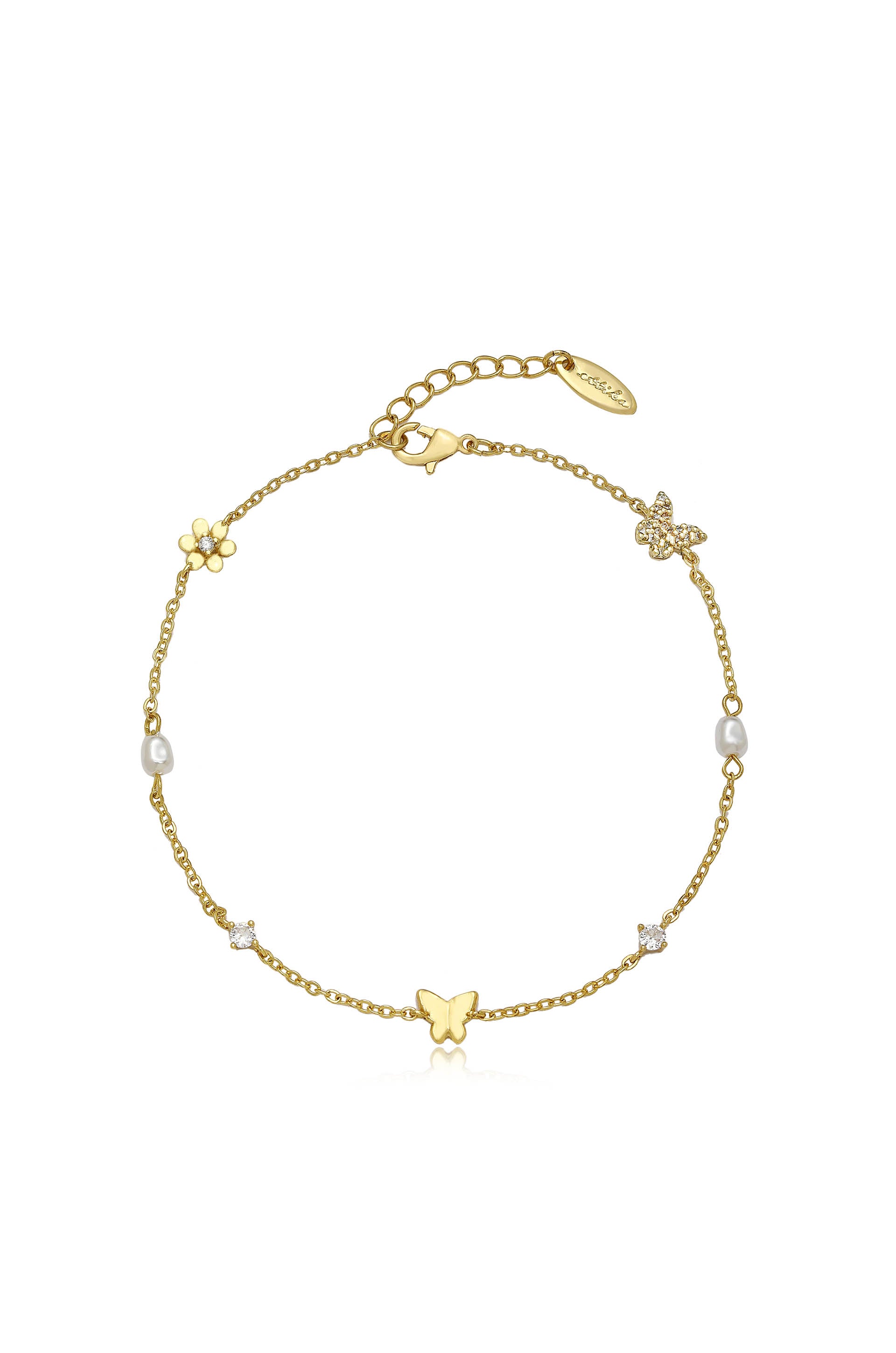Subtle Butterflies and Pearl Anklet in gold