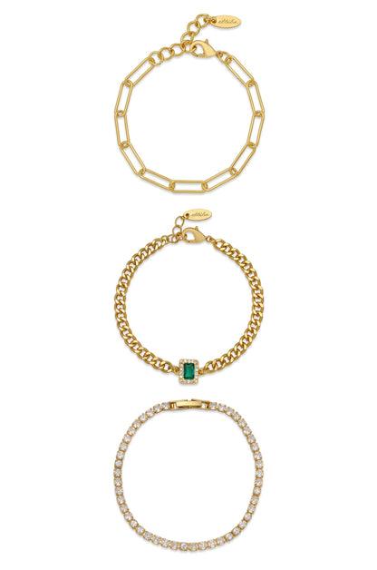 Emerald Pop Trio 18k Gold Plated Bracelet Set