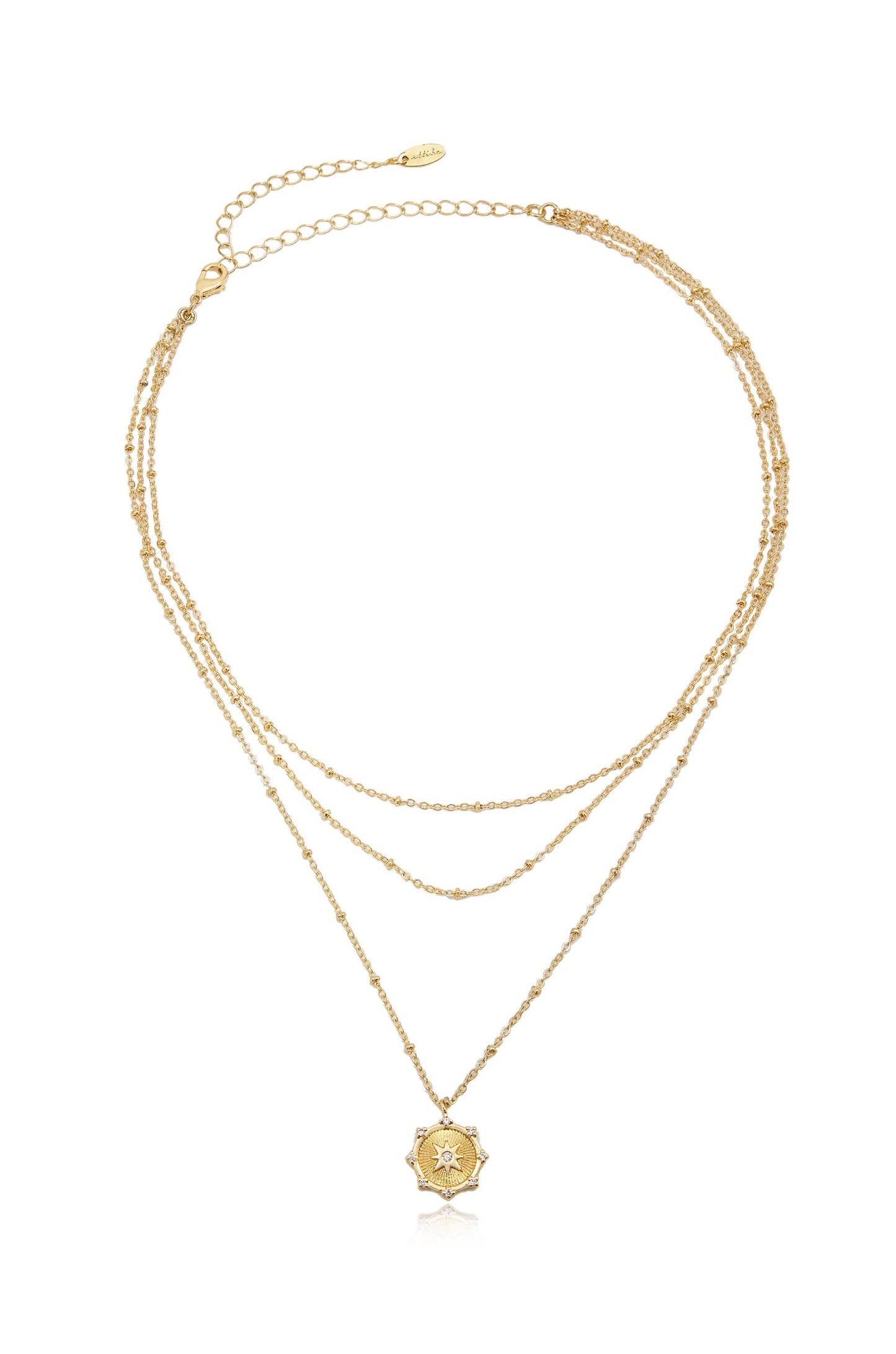 Compass Keepsake Layered 18k Gold Plated Necklace