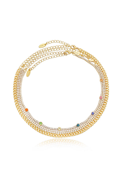 Rainbow & Crystal 18kt Gold Plated Necklace Set