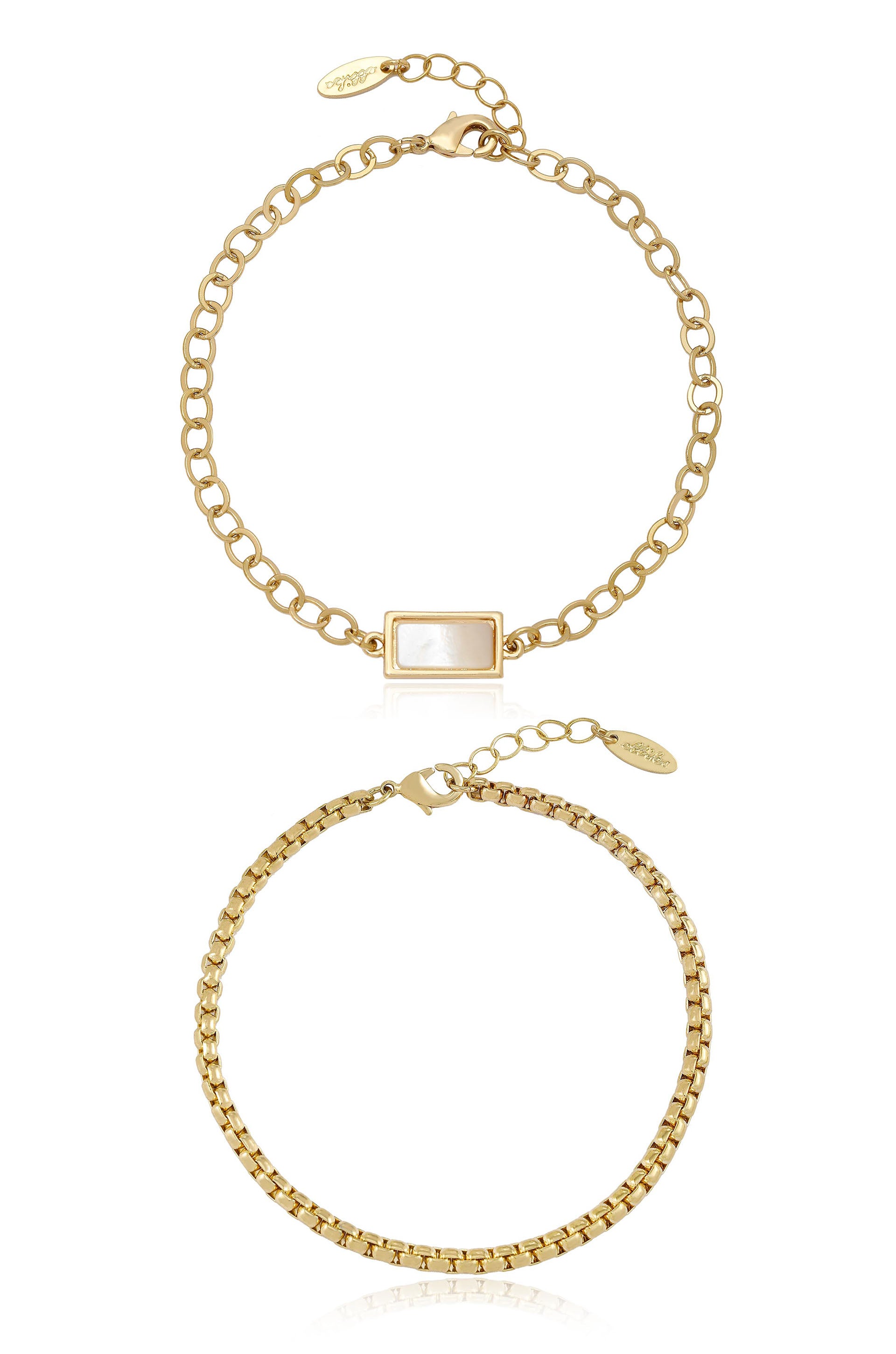 Gemini Mother of Pearl & 18k Gold Plated Anklet Set of 2
