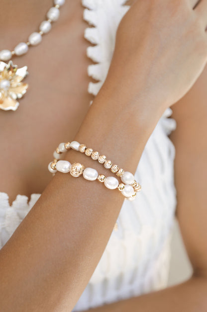 Perfect Days Freshwater Pearl and 18k Gold Plated Bracelet Set on model