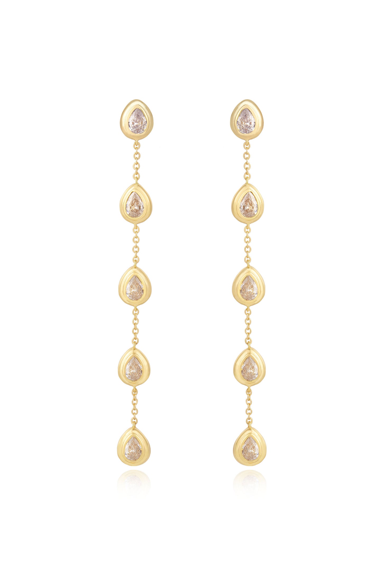 Single File Crystal 18k Gold Plated Dangle Earrings