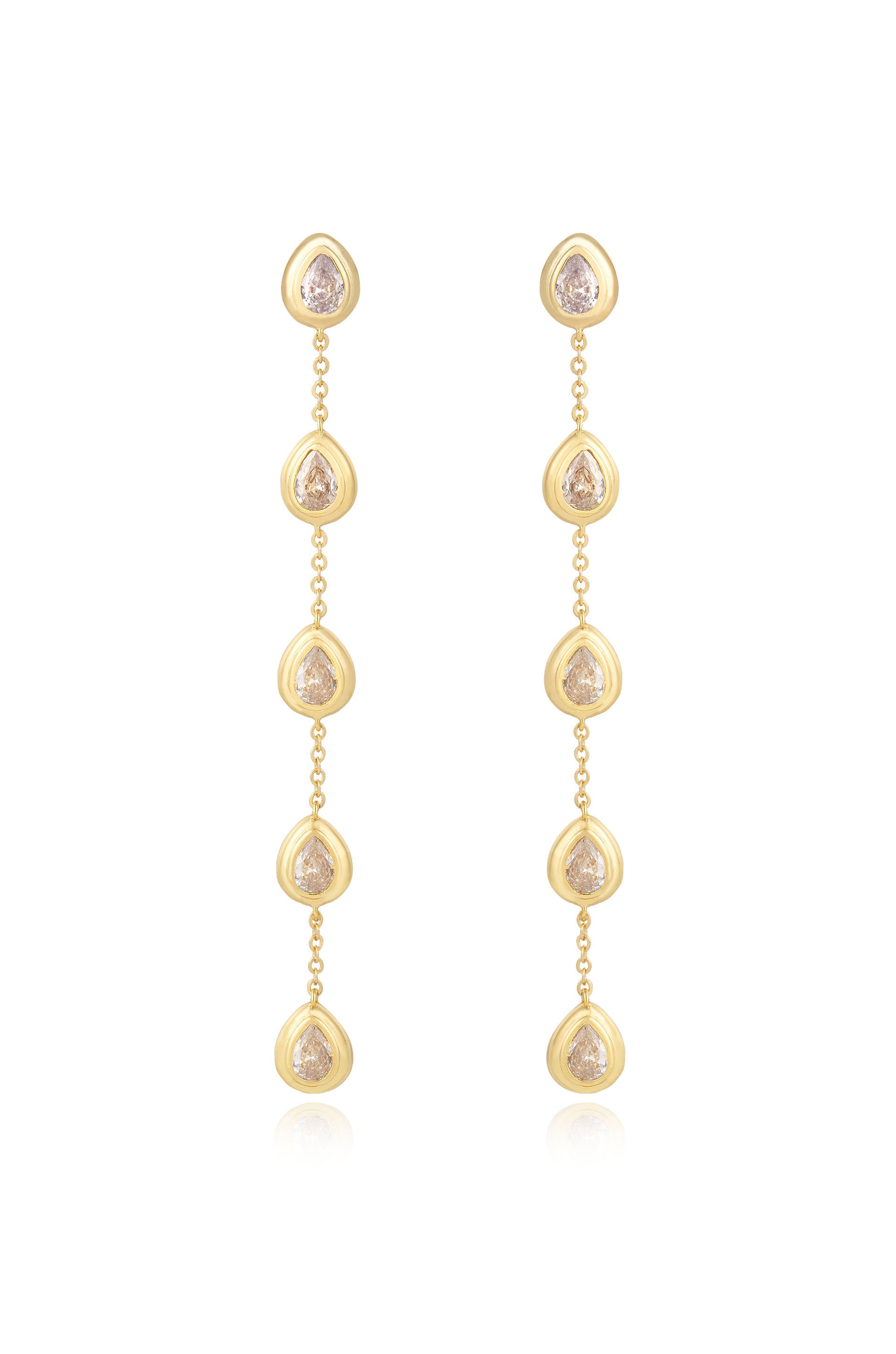 Single File Crystal 18k Gold Plated Dangle Earrings