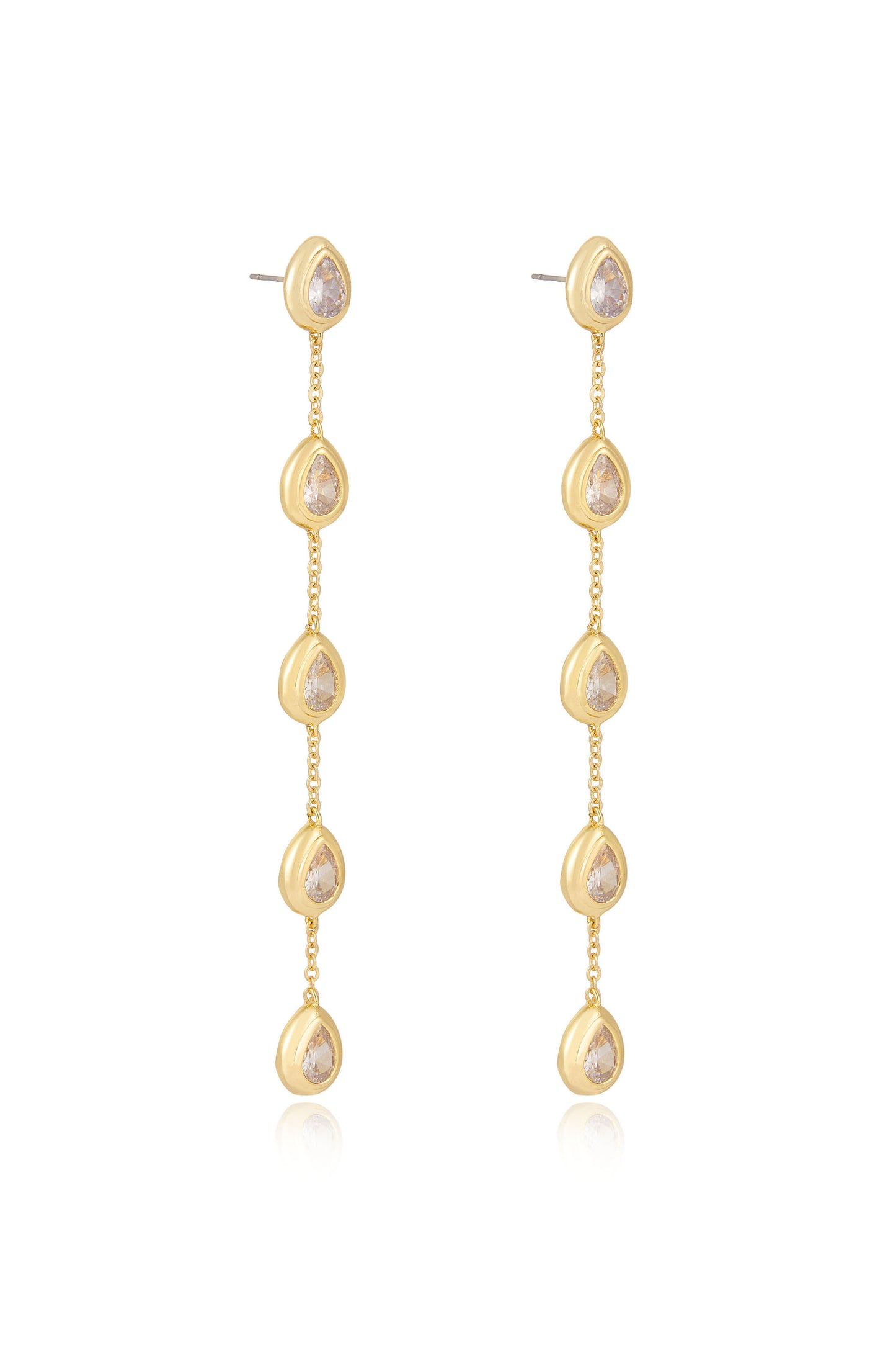 Single File Crystal 18k Gold Plated Dangle Earrings side