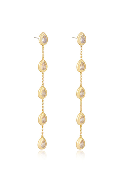 Single File Crystal 18k Gold Plated Dangle Earrings side