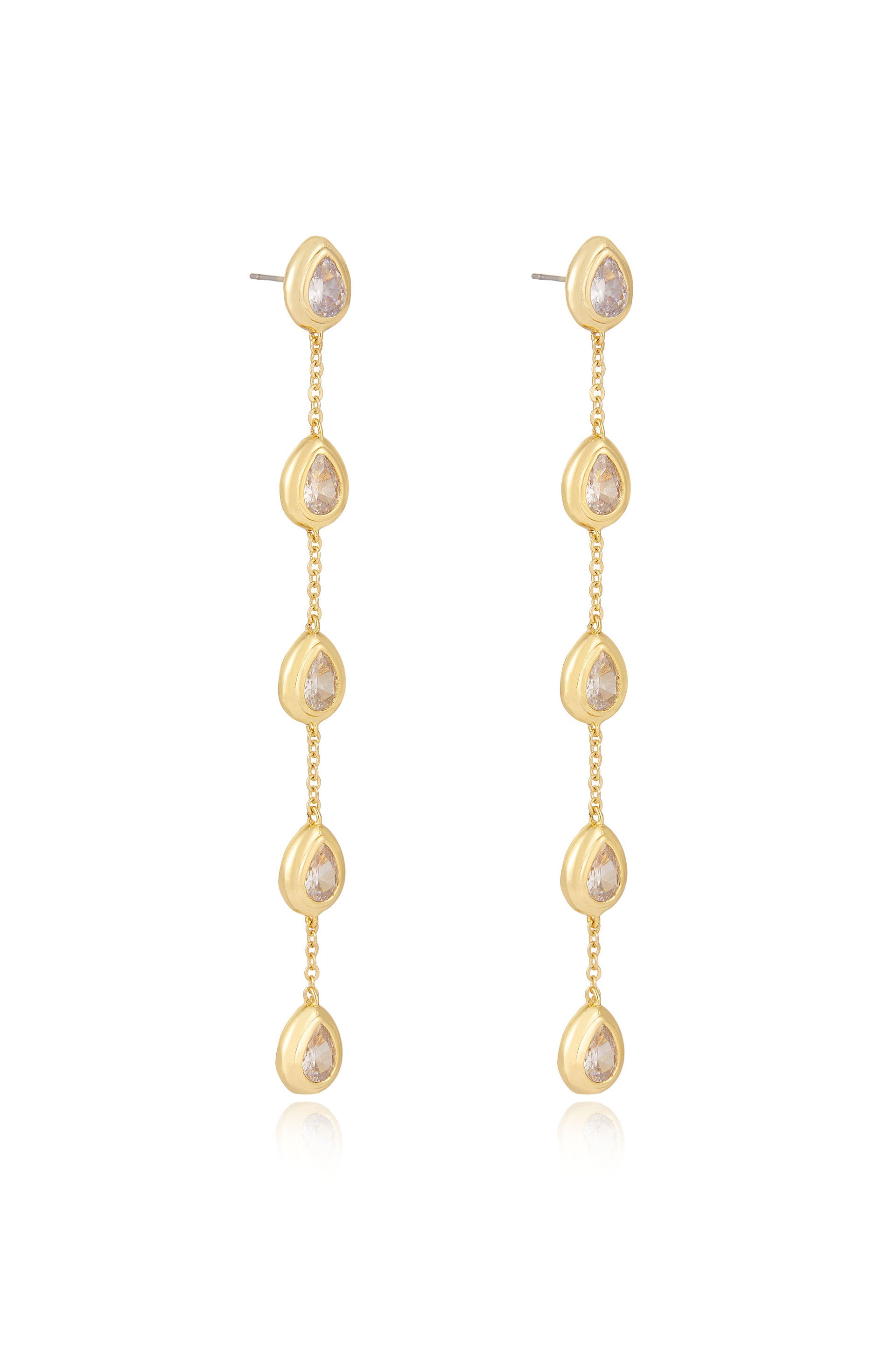 Single File Crystal 18k Gold Plated Dangle Earrings side