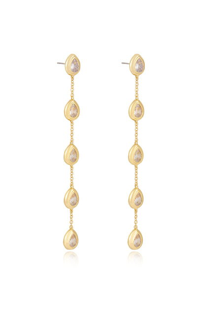 Single File Crystal 18k Gold Plated Dangle Earrings side