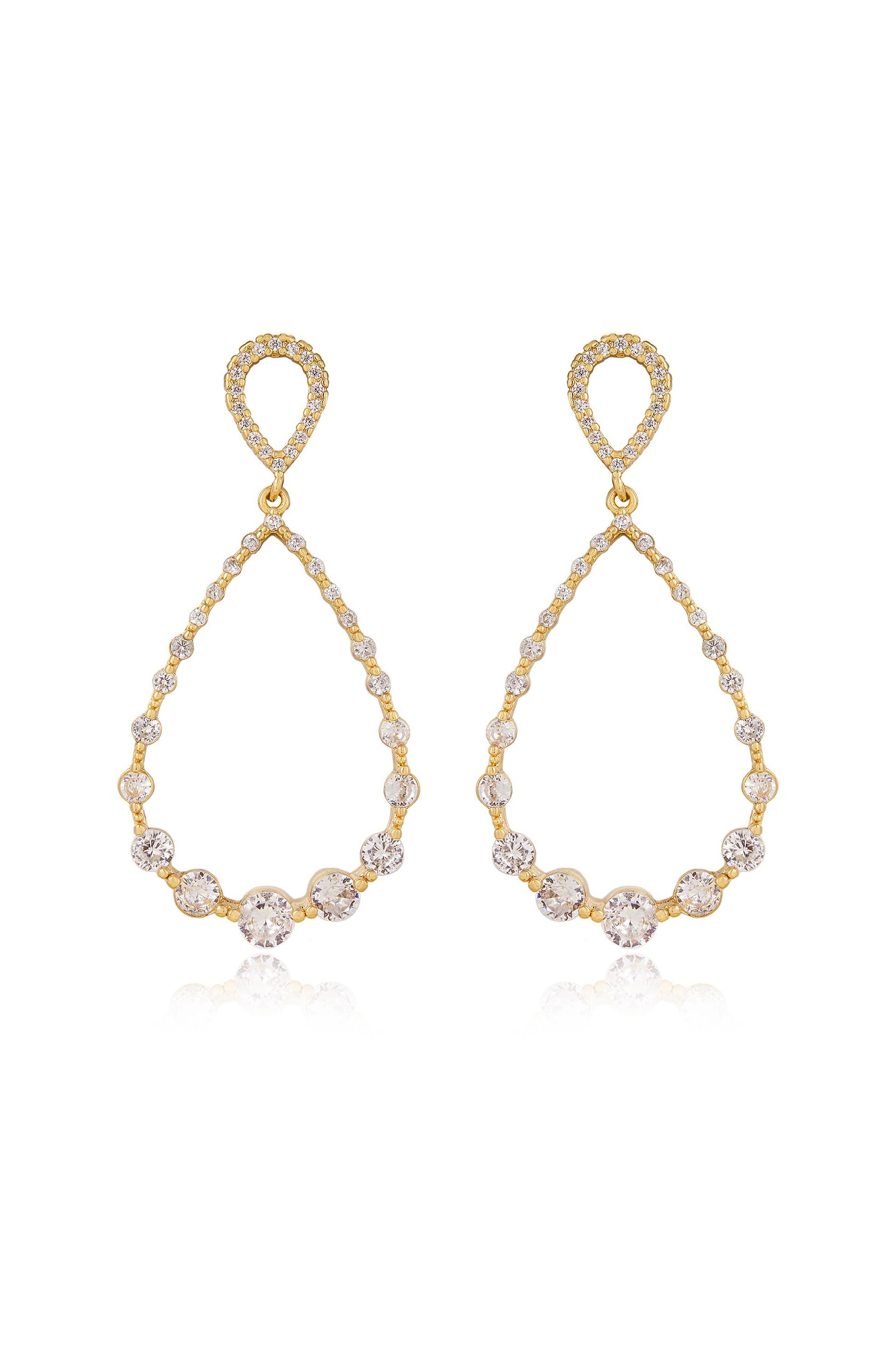 Crystal Droplet 18k Gold Plated Dangle Earrings on white
