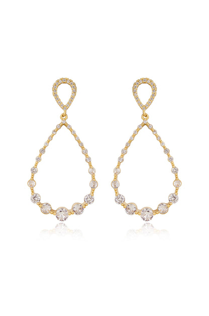 Crystal Droplet 18k Gold Plated Dangle Earrings on white