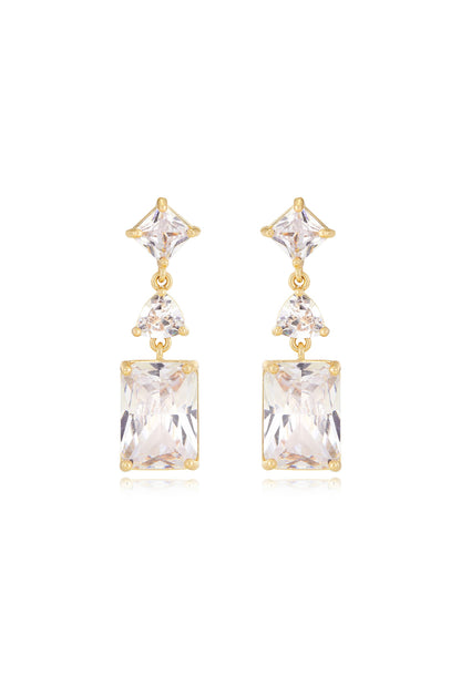 Reflective Crystal 18k Gold Plated Dangle Earrings
