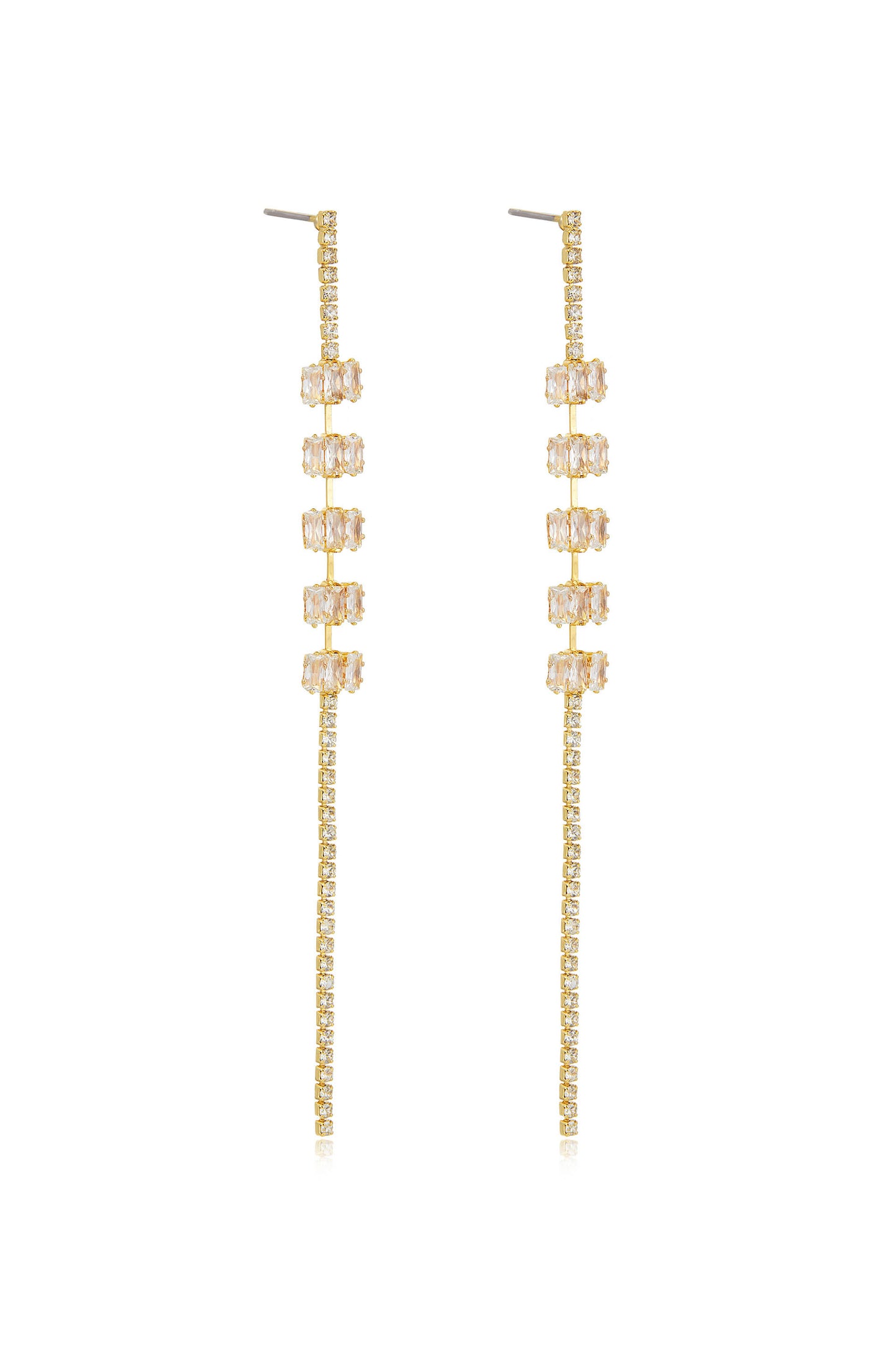 On the Line Crystal 18k Gold Plated Linear Earrings side