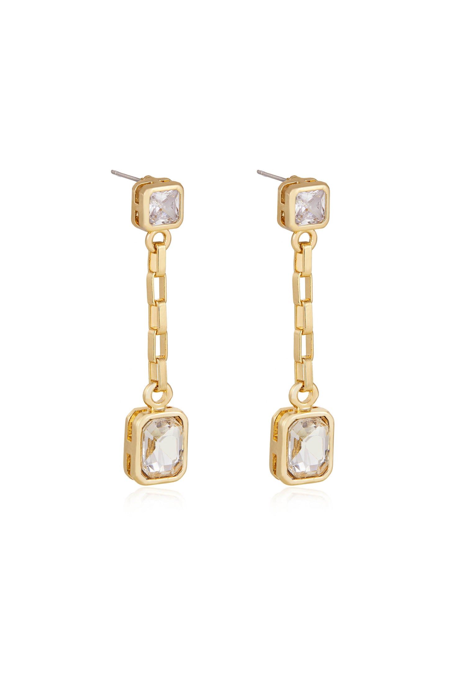 Linked Chain Crystal Dangle 18k Gold Plated Earrings side