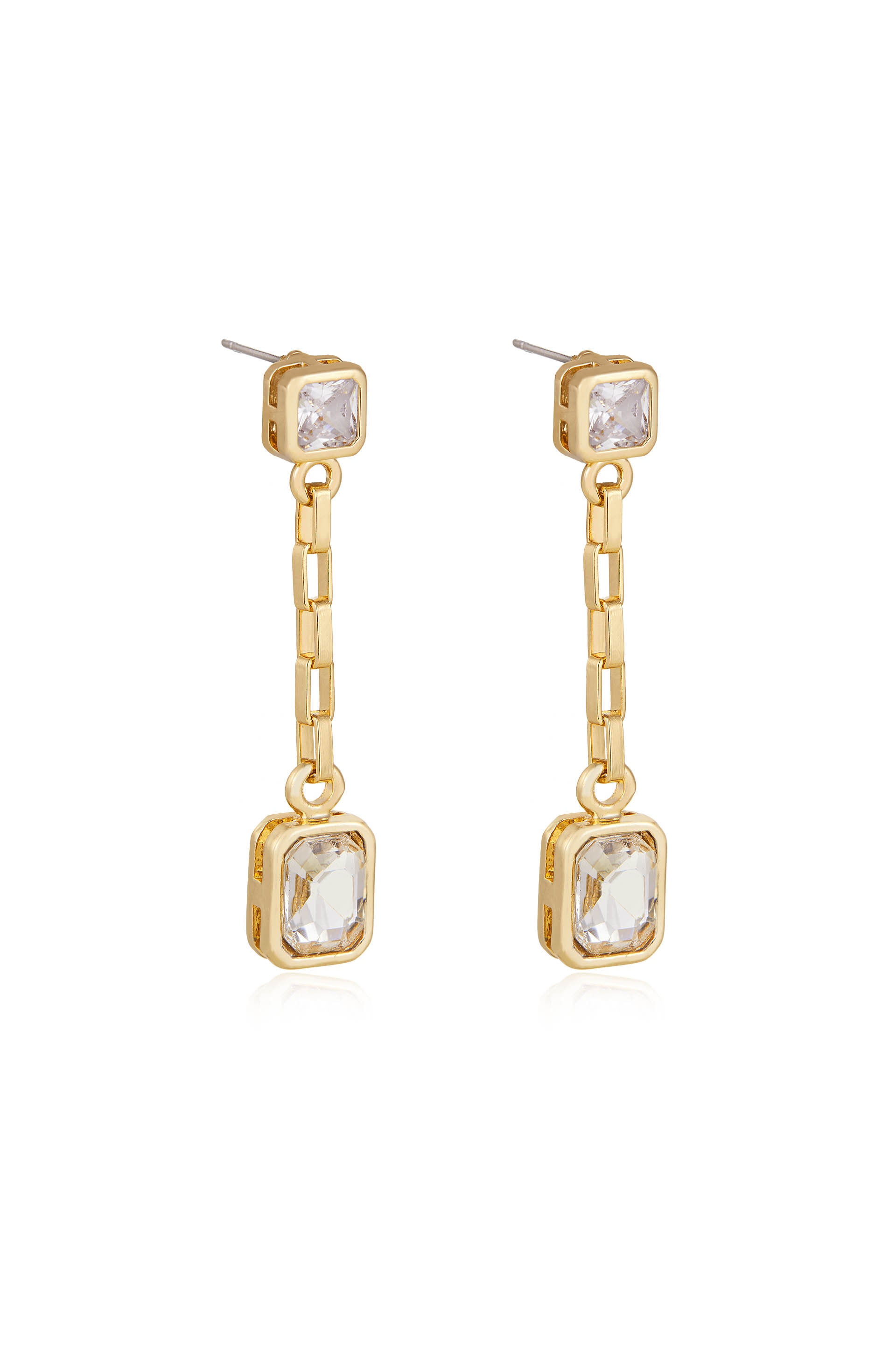 Linked Chain Crystal Dangle 18k Gold Plated Earrings side