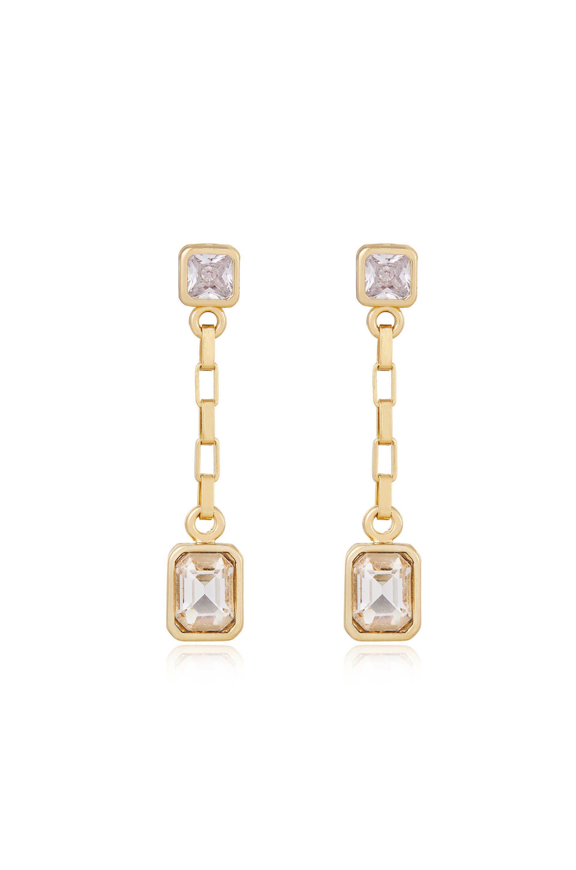 Linked Chain Crystal Dangle 18k Gold Plated Earrings
