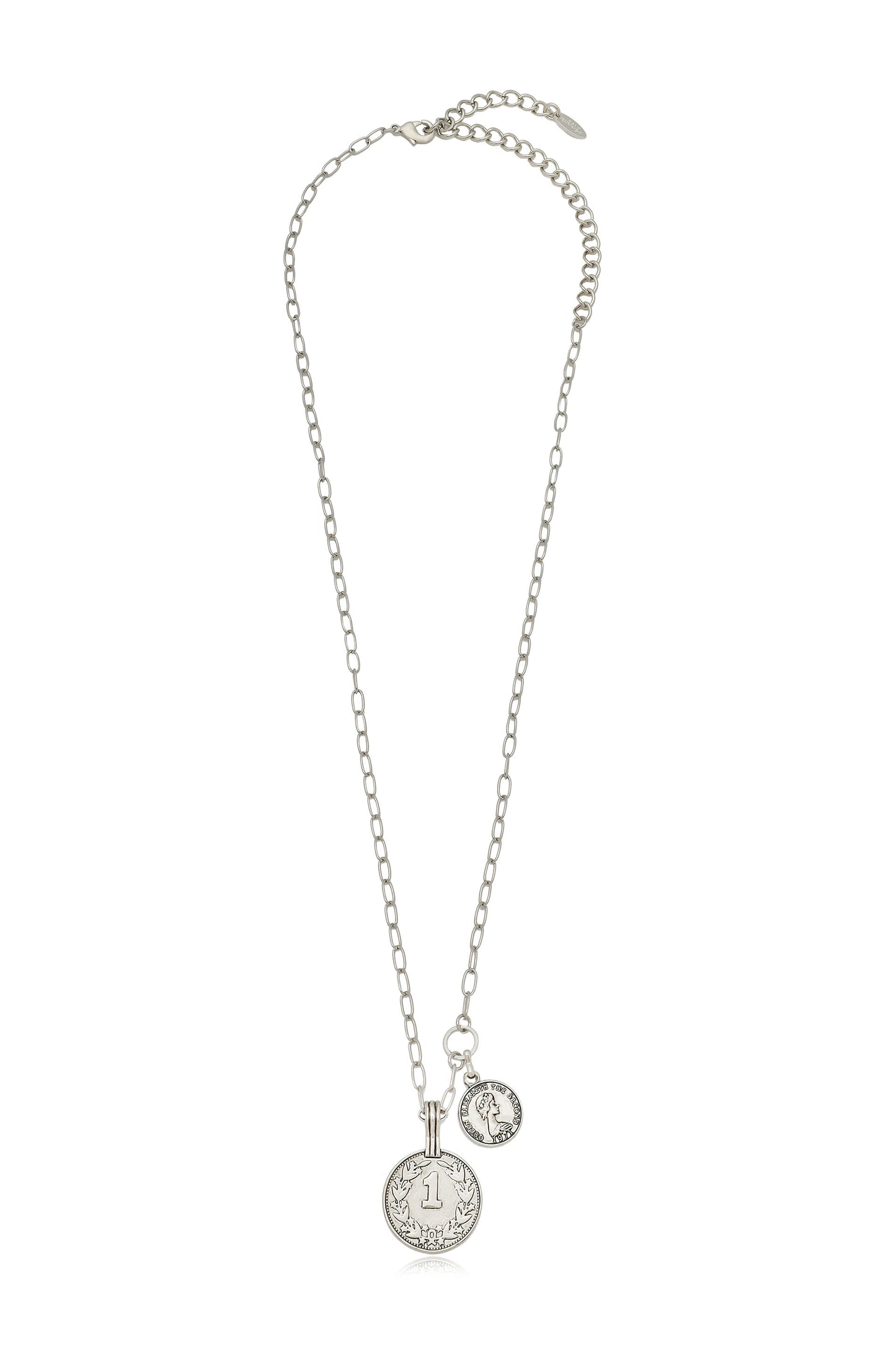Simplicity Coin & Chain Necklace in rhodium