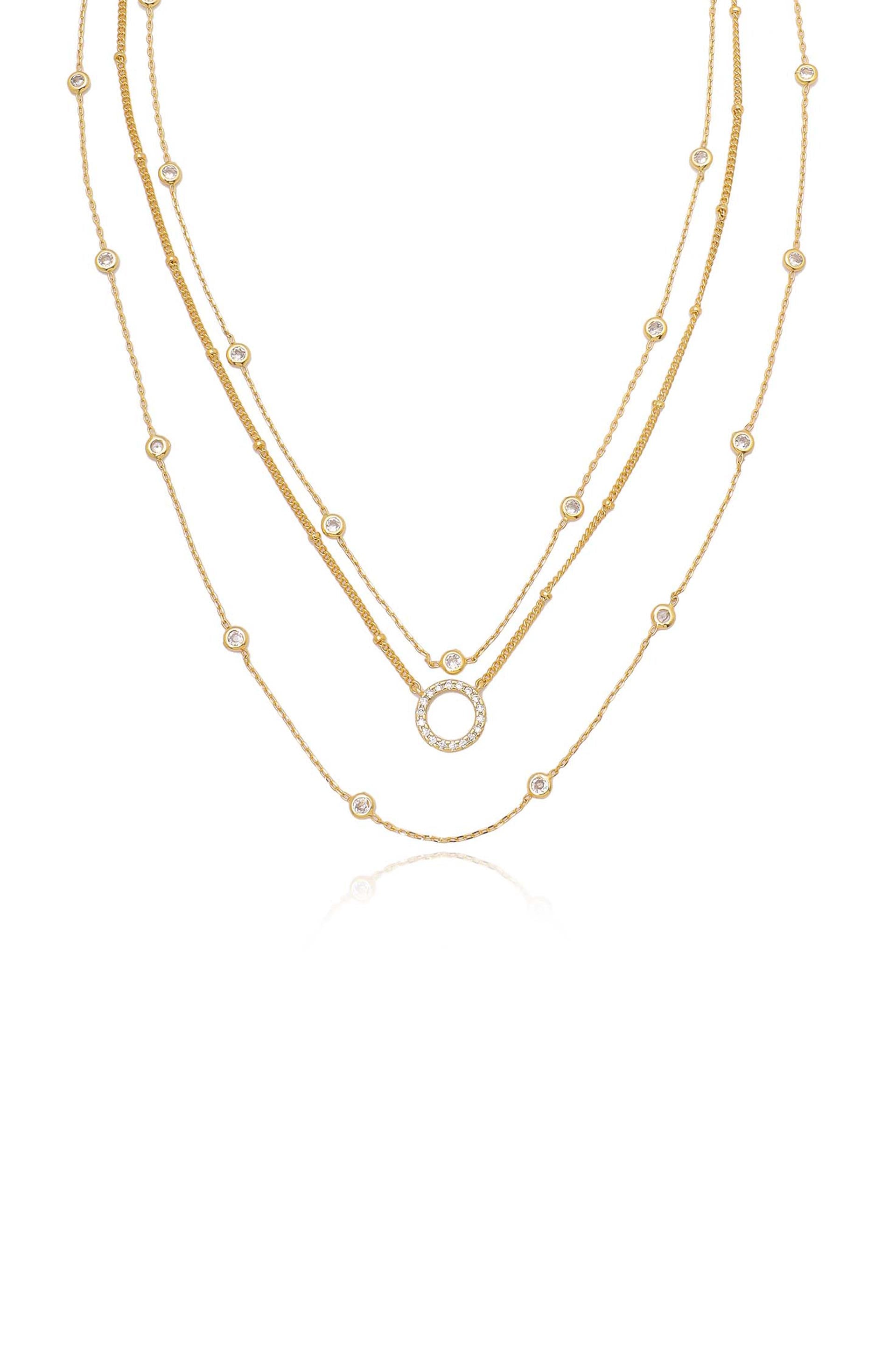 Monroe Crystal Strand Layered Necklace in gold close