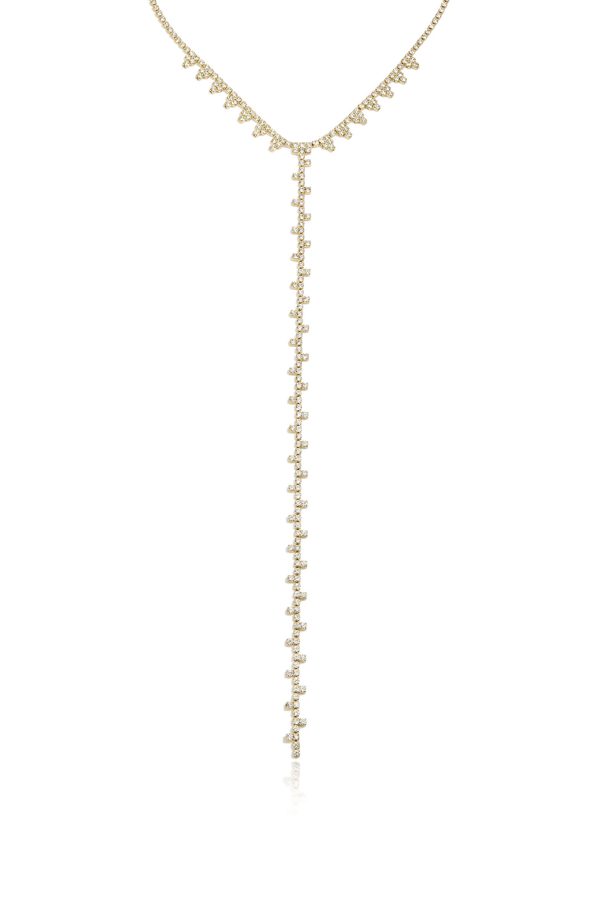 Deep Drop Crystal 18k Gold Plated Lariat Necklace close