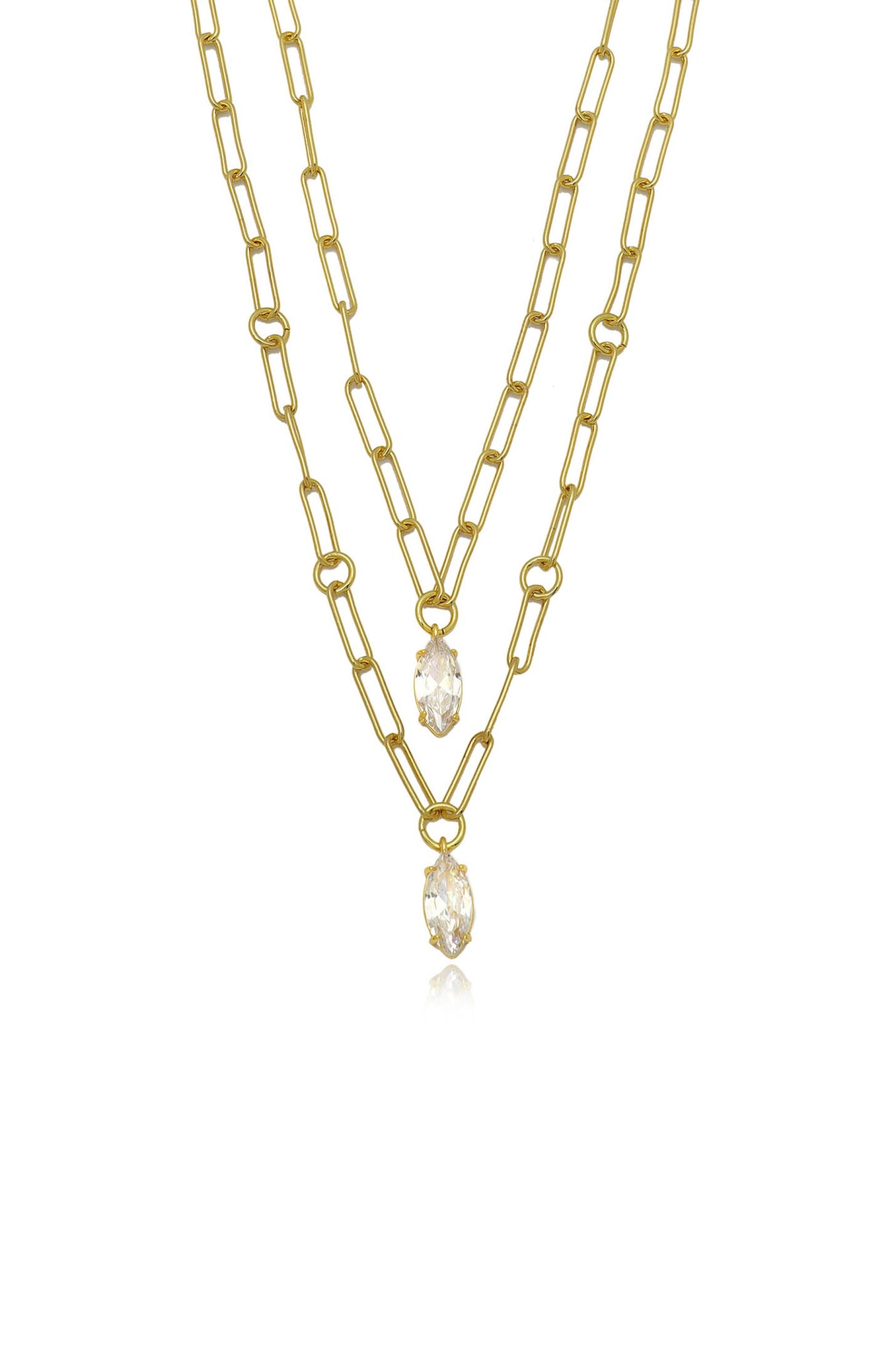 Double Layered 18k Gold Plated Crystal Pendant Necklace close