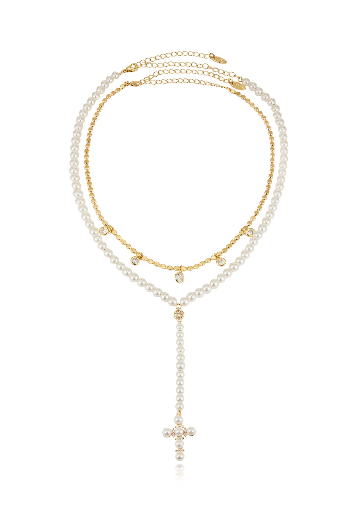 Pearl Cross Drop Lariat Necklace Set