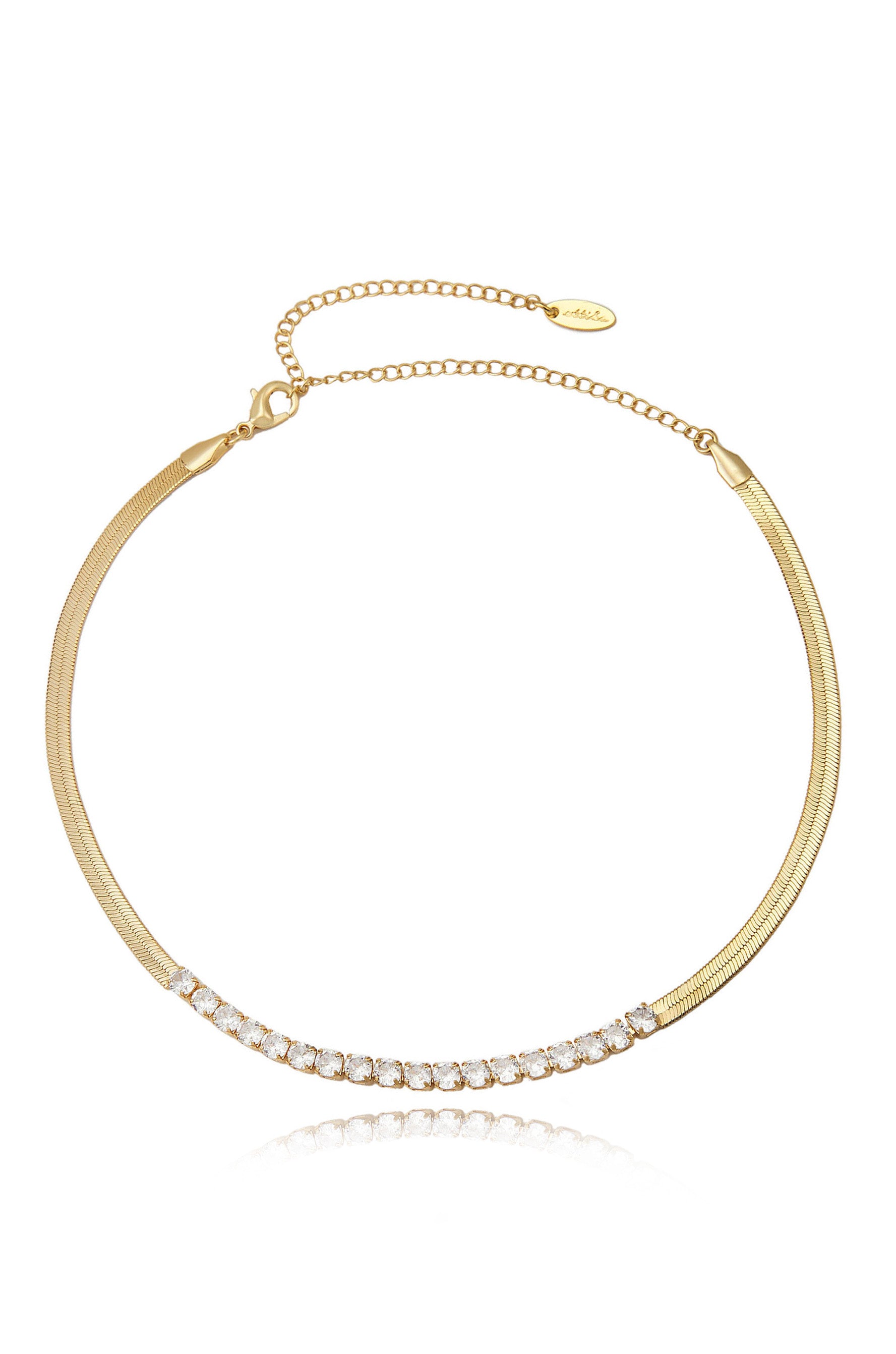 Crystal Line Up 18k Gold Plated Snake Chain Necklace