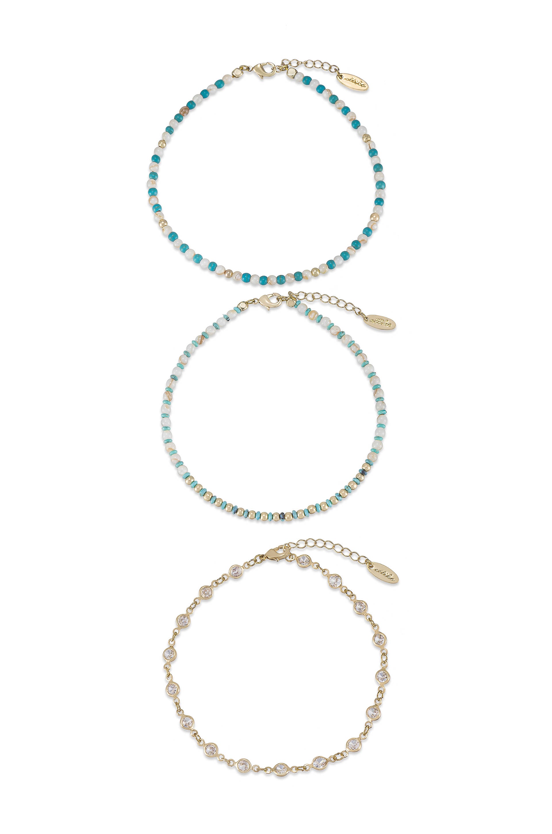 Turquoise Malibu Breeze 18k Gold Plated Anklet Trio