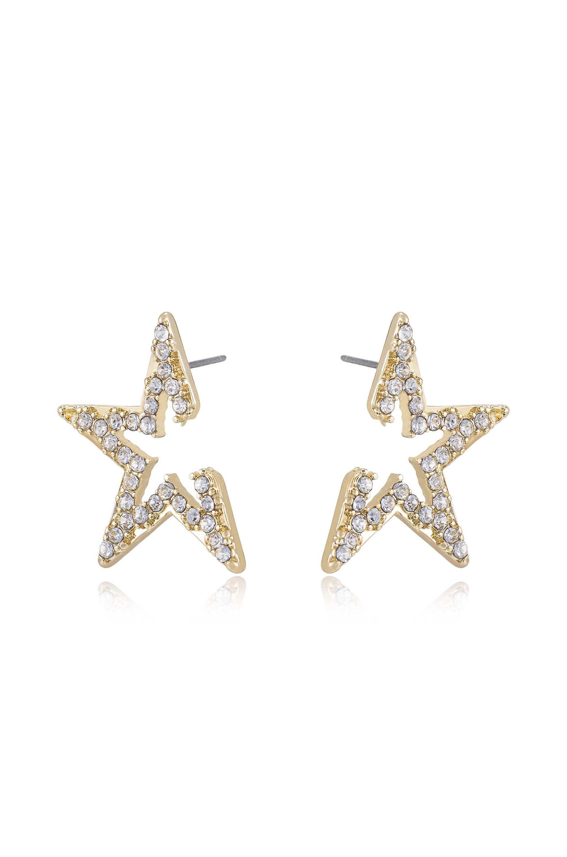 Star Light Crystal Statement Stud 18k Gold Plated Earrings side
