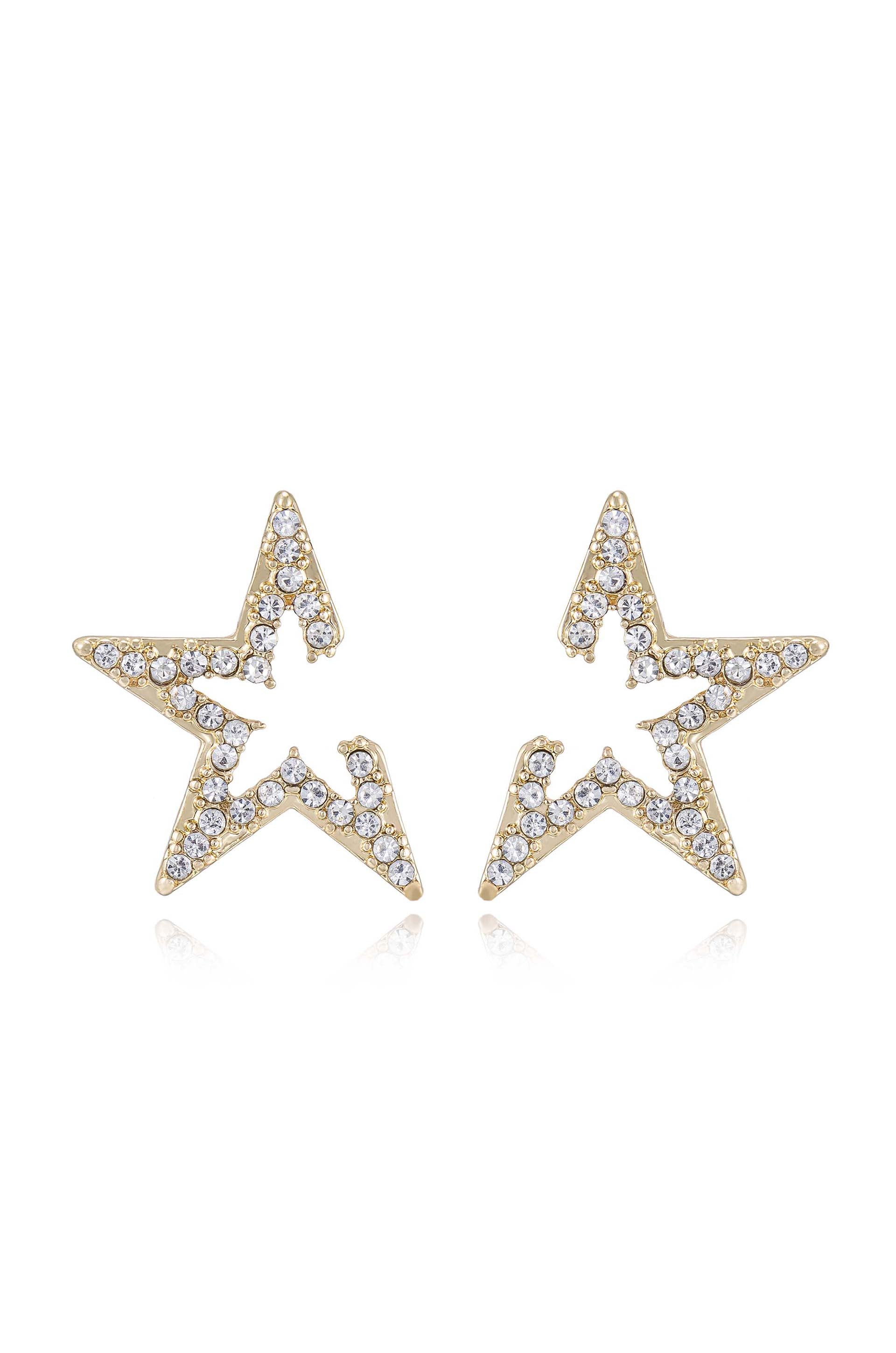 Star Light Crystal Statement Stud 18k Gold Plated Earrings