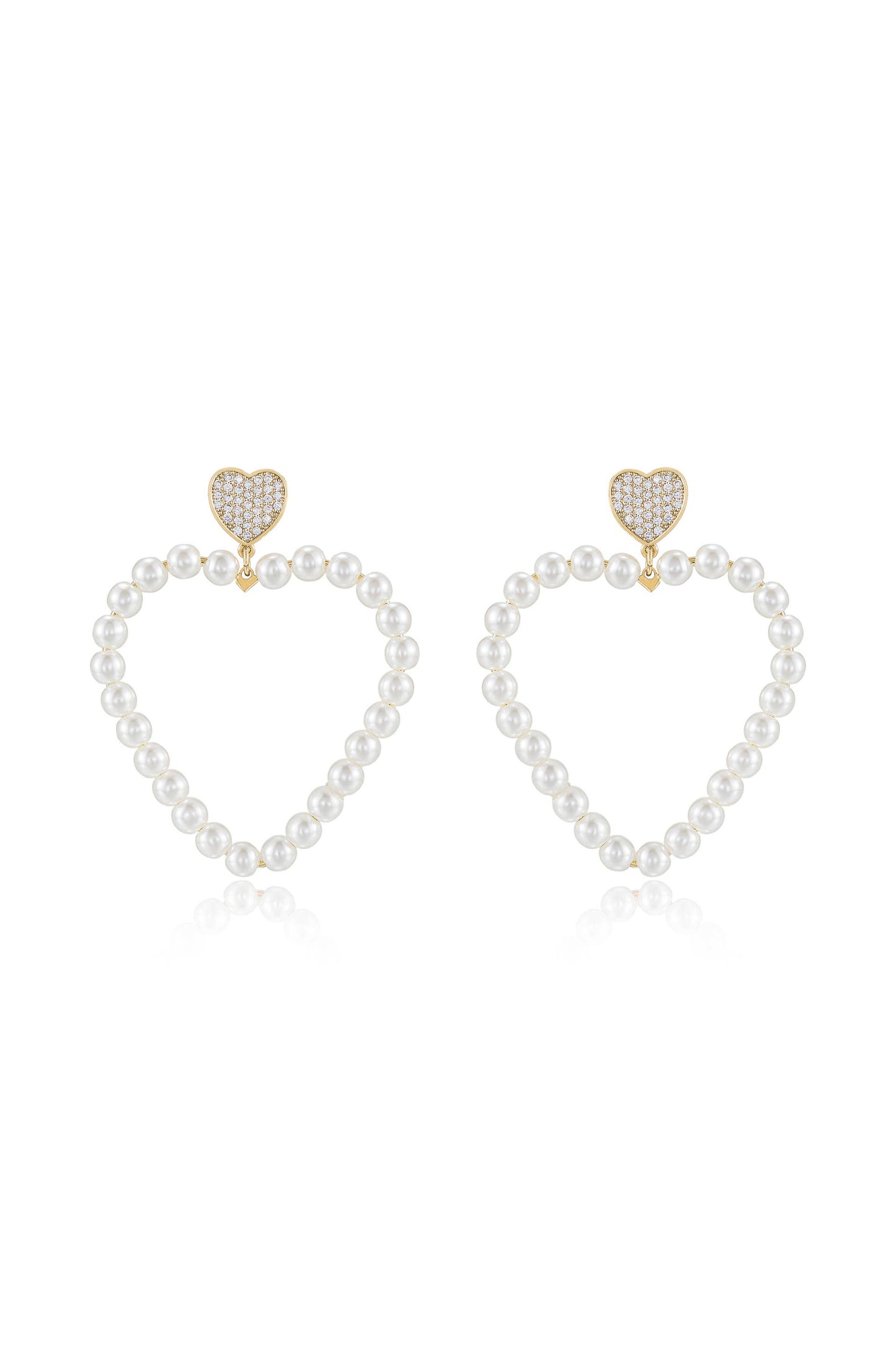 Big Heart 18k Gold Plated Pearl Earrings front