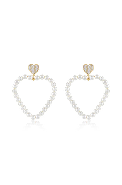 Big Heart 18k Gold Plated Pearl Earrings front
