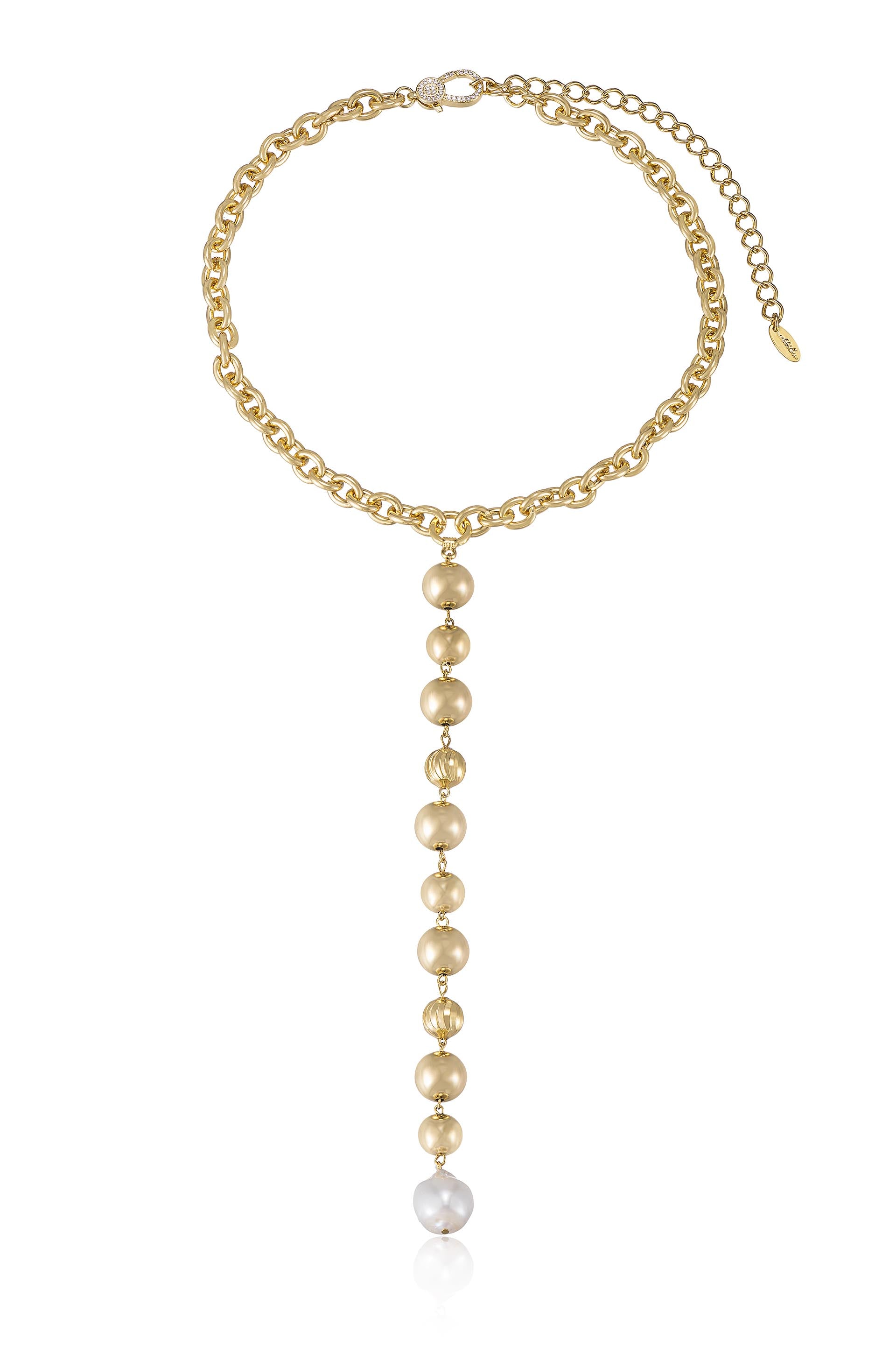 Deep Drop Pearl and 18k Gold Plated Lariat Necklace