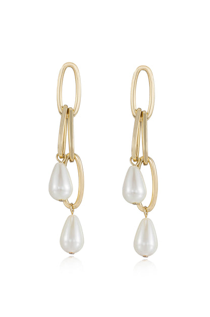 Pearl Chain 18k Gold Plated Earrings