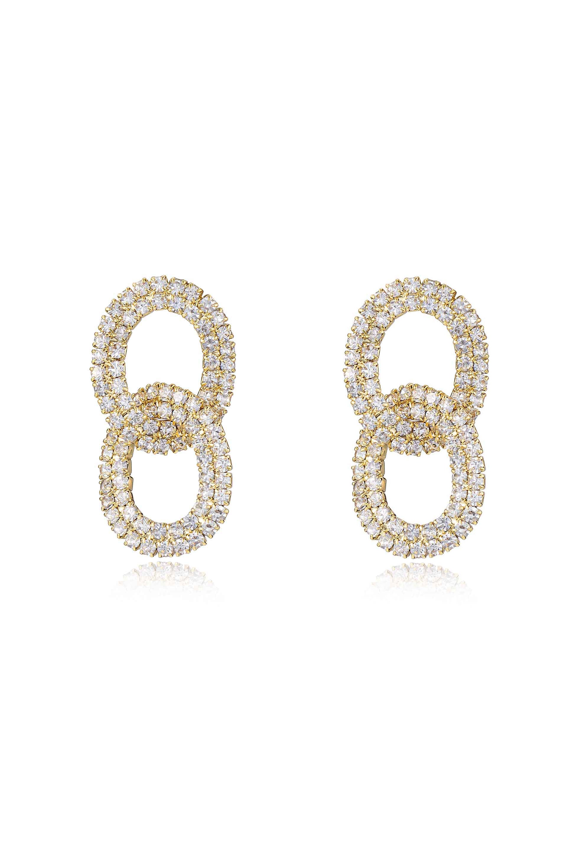 Double Crystal Dangle 18k Gold Plated Earrings