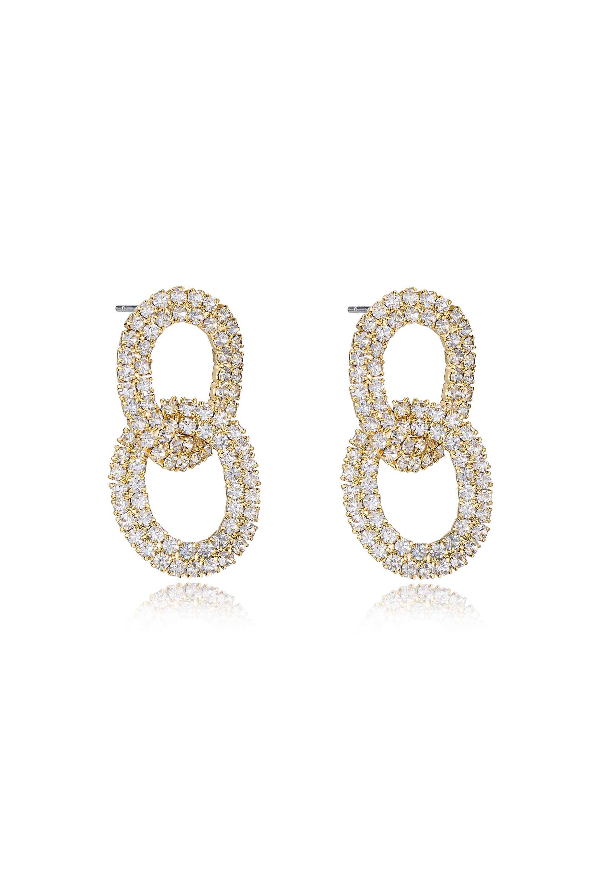 Double Crystal Dangle 18k Gold Plated Earrings side