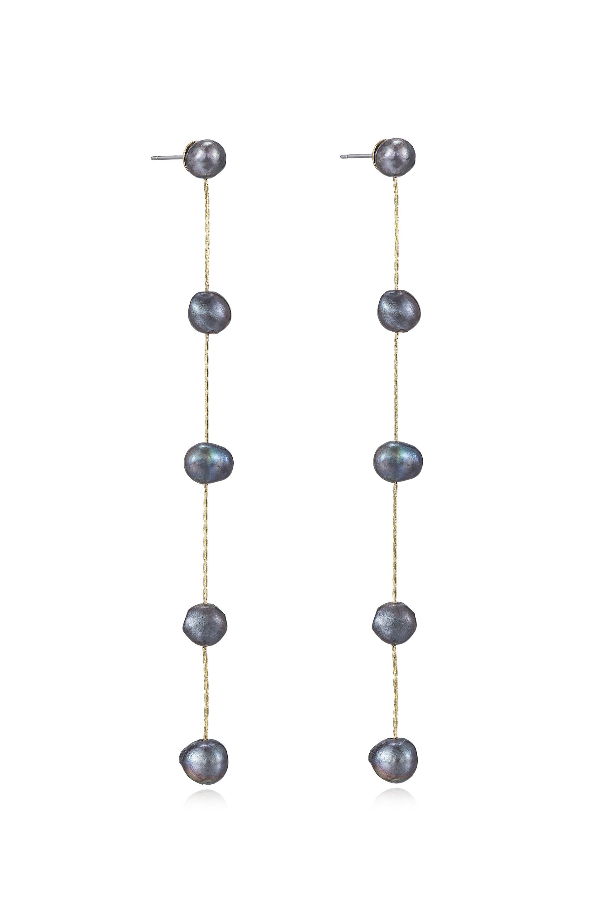 Dripping Pearl Delicate Drop Earrings in peacock side