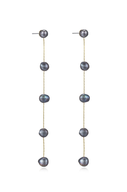 Dripping Pearl Delicate Drop Earrings in peacock side