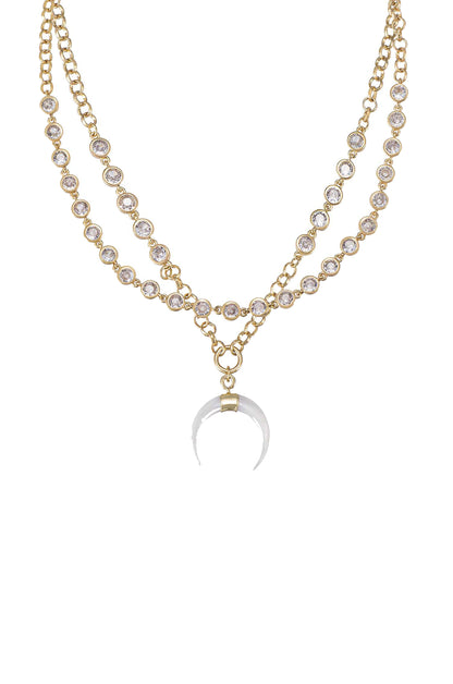 Crystal Dotted Horn Pendant 18k Gold Plated Necklace Set close