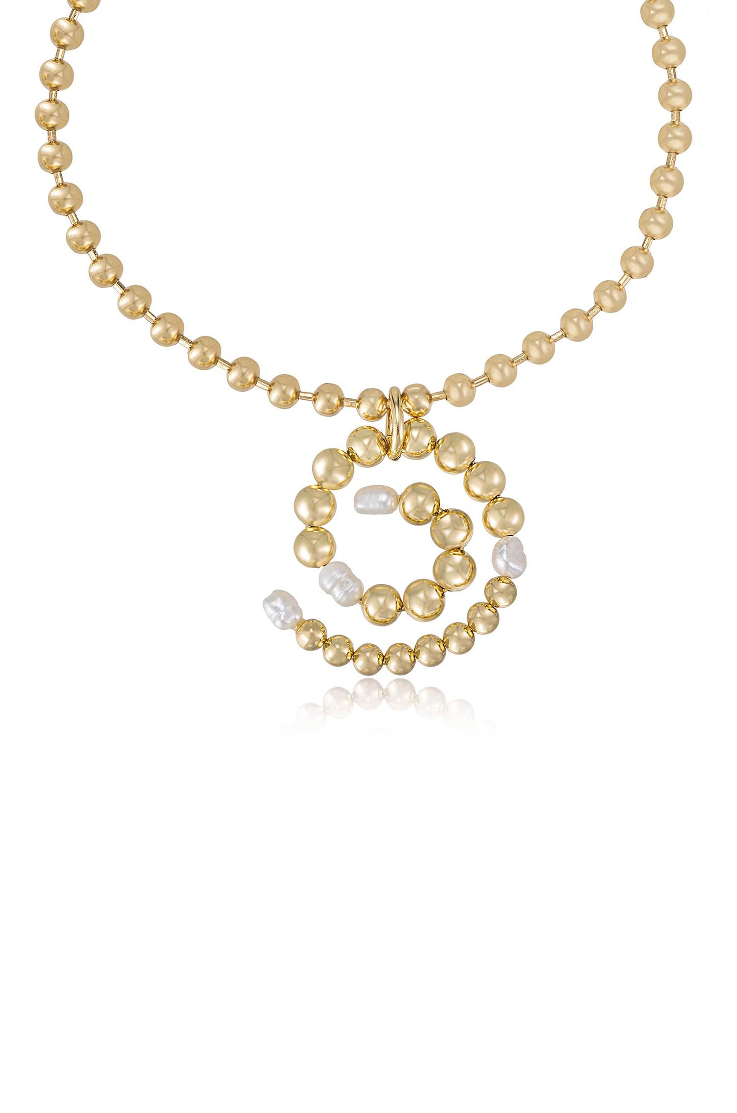 Golden Pearl Swirl 18k Gold Plated Necklace close up