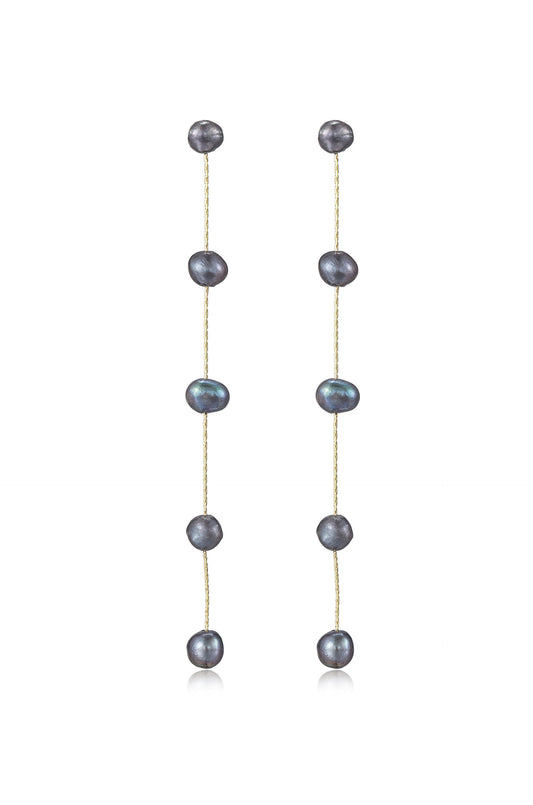 Dripping Pearl Delicate Drop Earrings in peacock