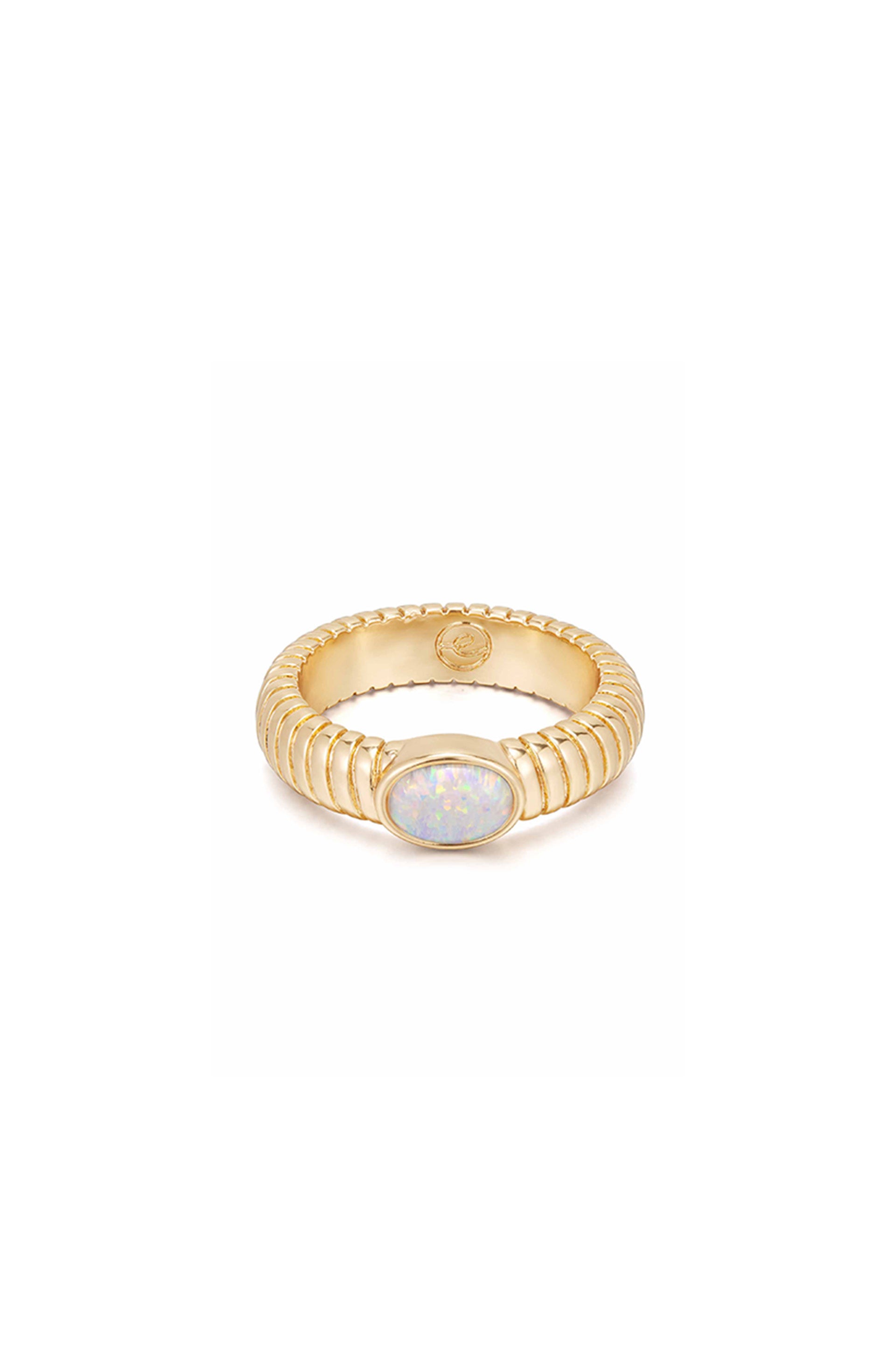 Opal Center Stone 18k Gold Plated Flex Ribbed Ring