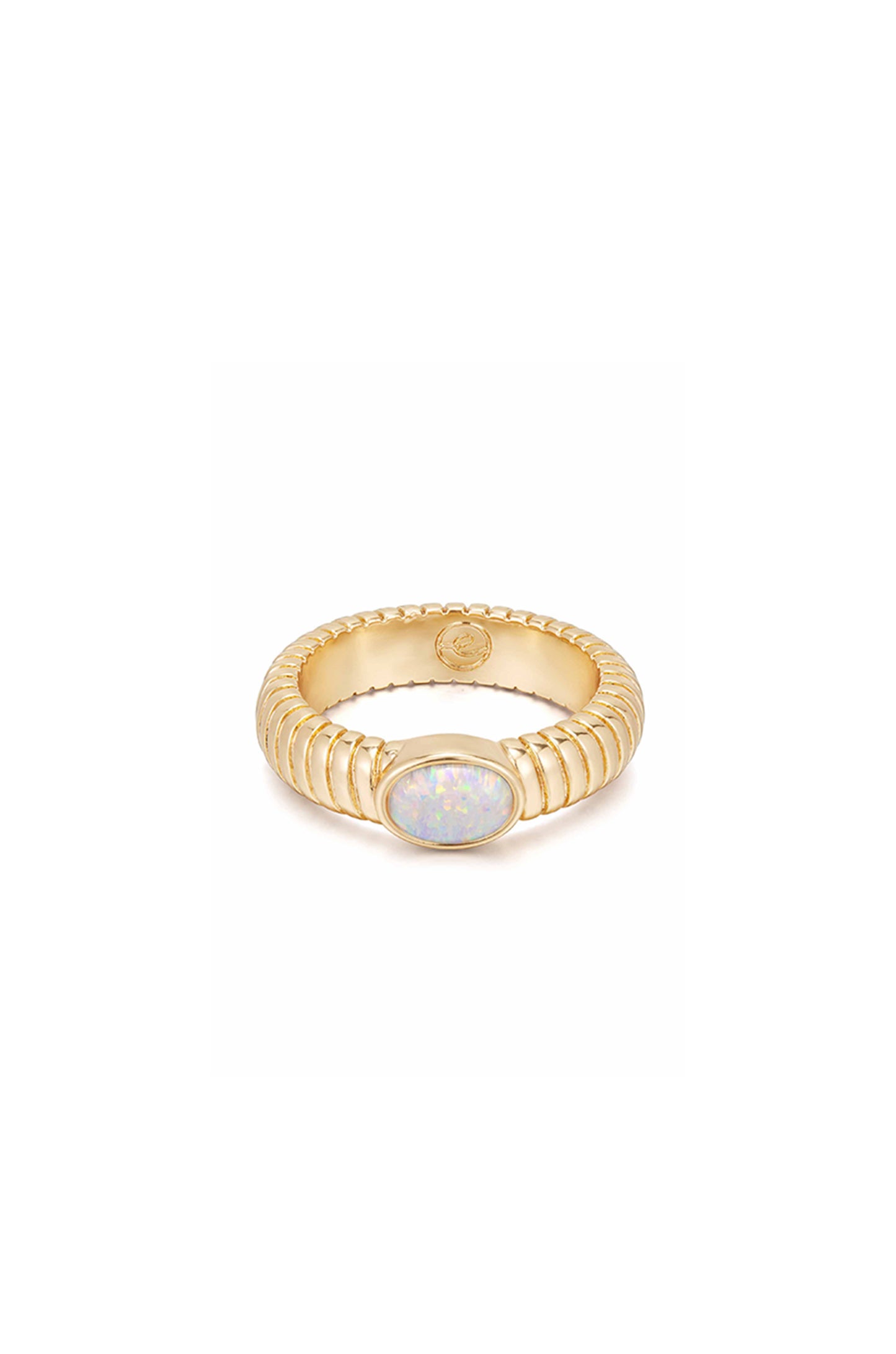 Opal Center Stone 18k Gold Plated Flex Ribbed Ring
