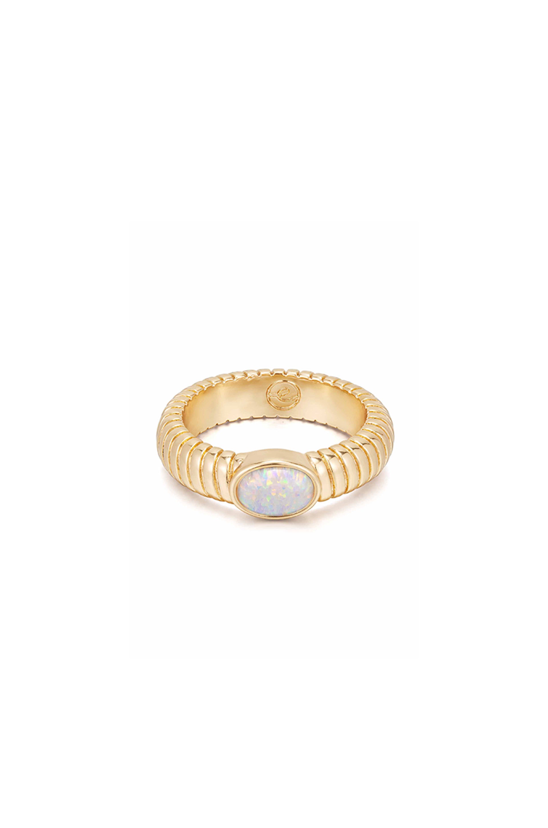 Opal Center Stone Flex Ribbed Ring